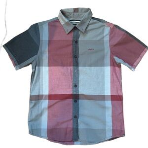 RVCA boys button down shirt gray and burgundy size SMALL